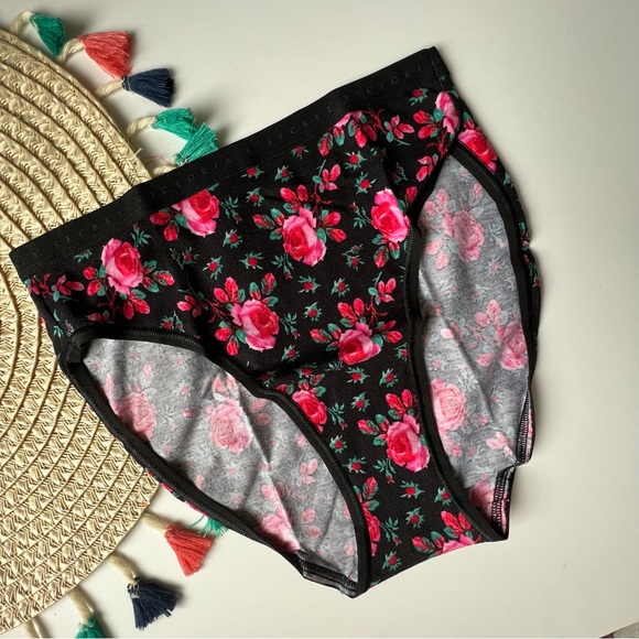 Victoria's Secret Stretch Cotton High-Leg Brief Panty Black Moody Roses XS NEW - Picture 5 of 6